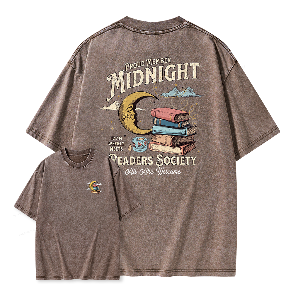 Pagewings Midnight Readers Society Unisex Washed T-shirt