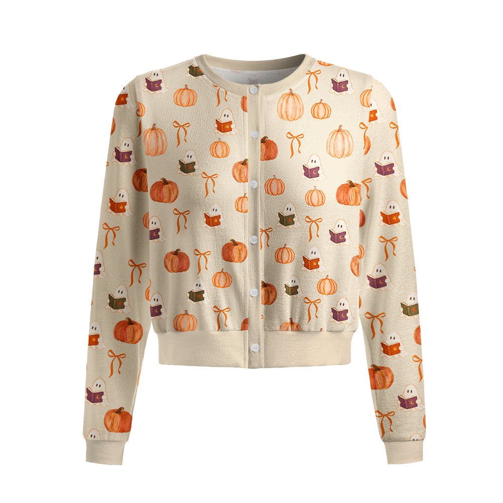 Pagewings Ghosts Love Reading Crew Neck Cardigan Sweaters
