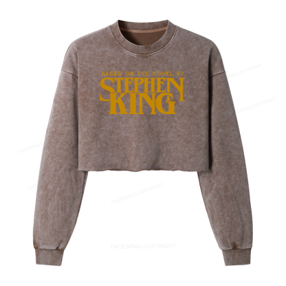 Pagewings Based On A Novel By Horror Writer Women Washed Crop Sweatshirt