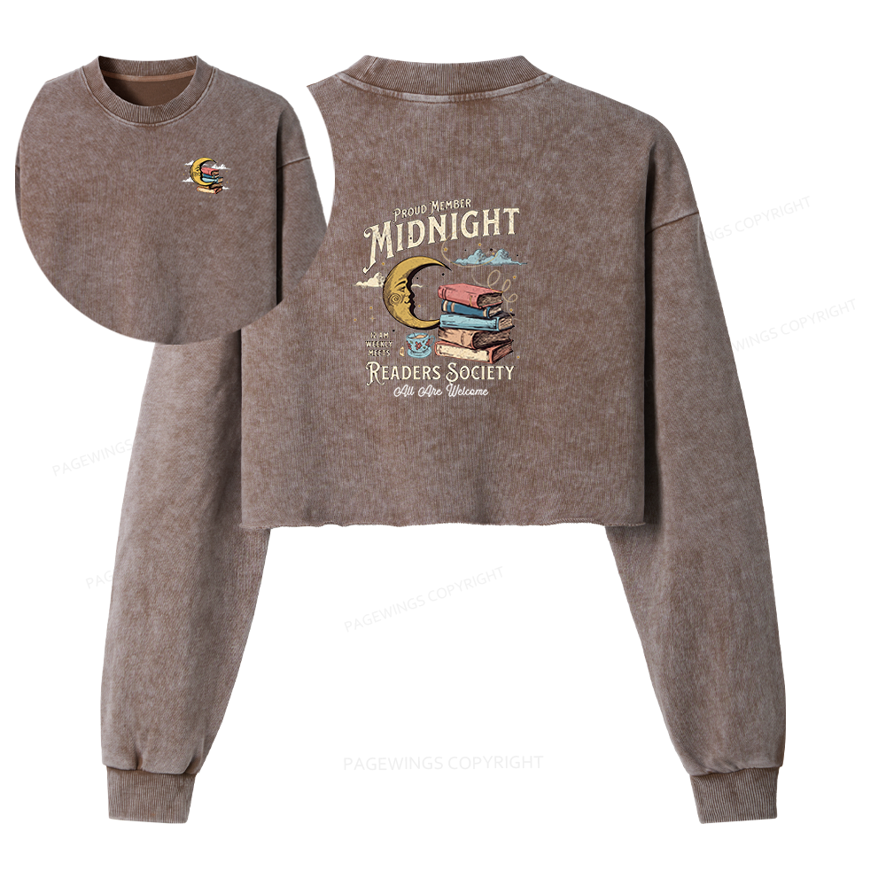 Pagewings Midnight Readers Society Washed Crop Sweatshirt
