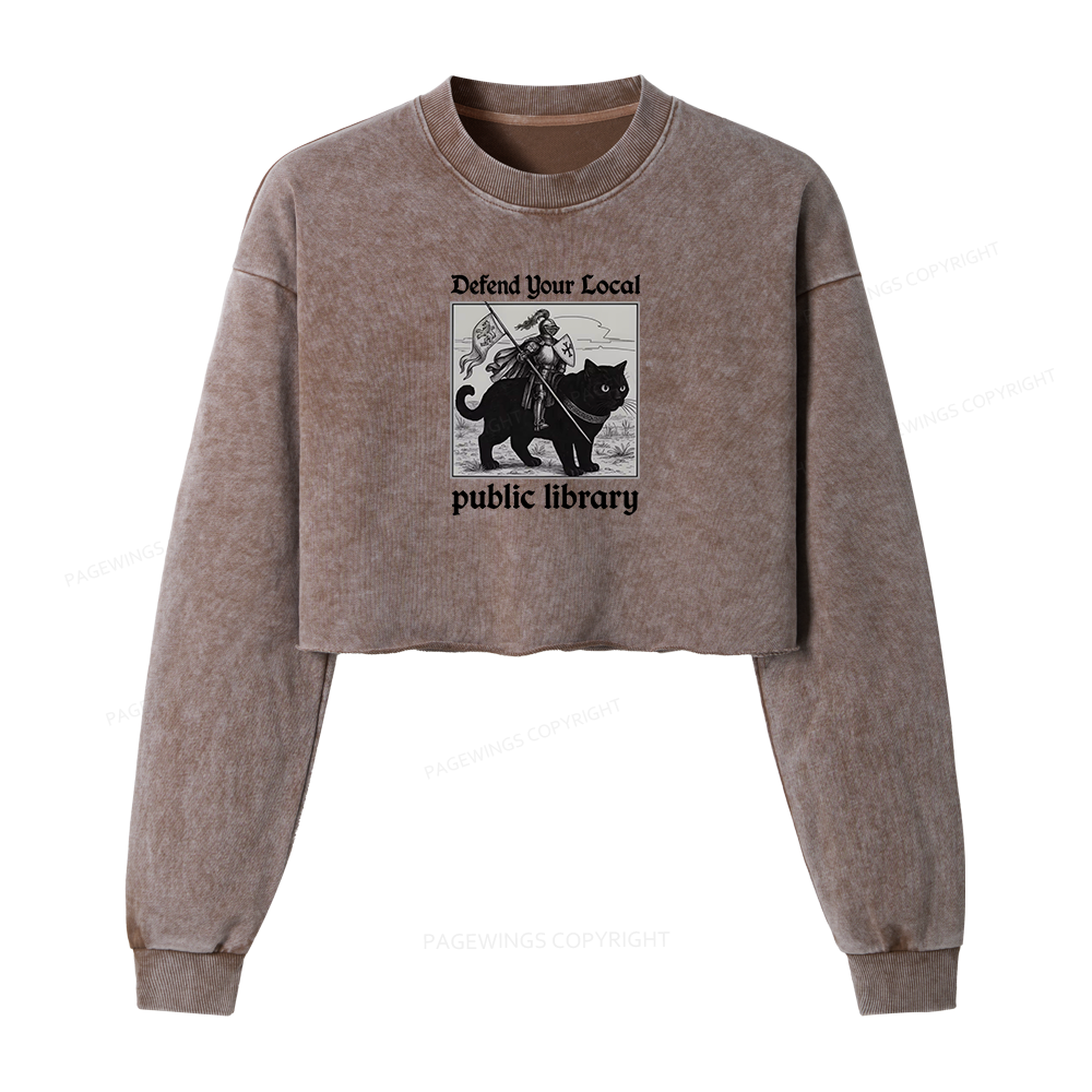 Pagewings Defend Your Local public library Women Washed Crop Sweatshirt