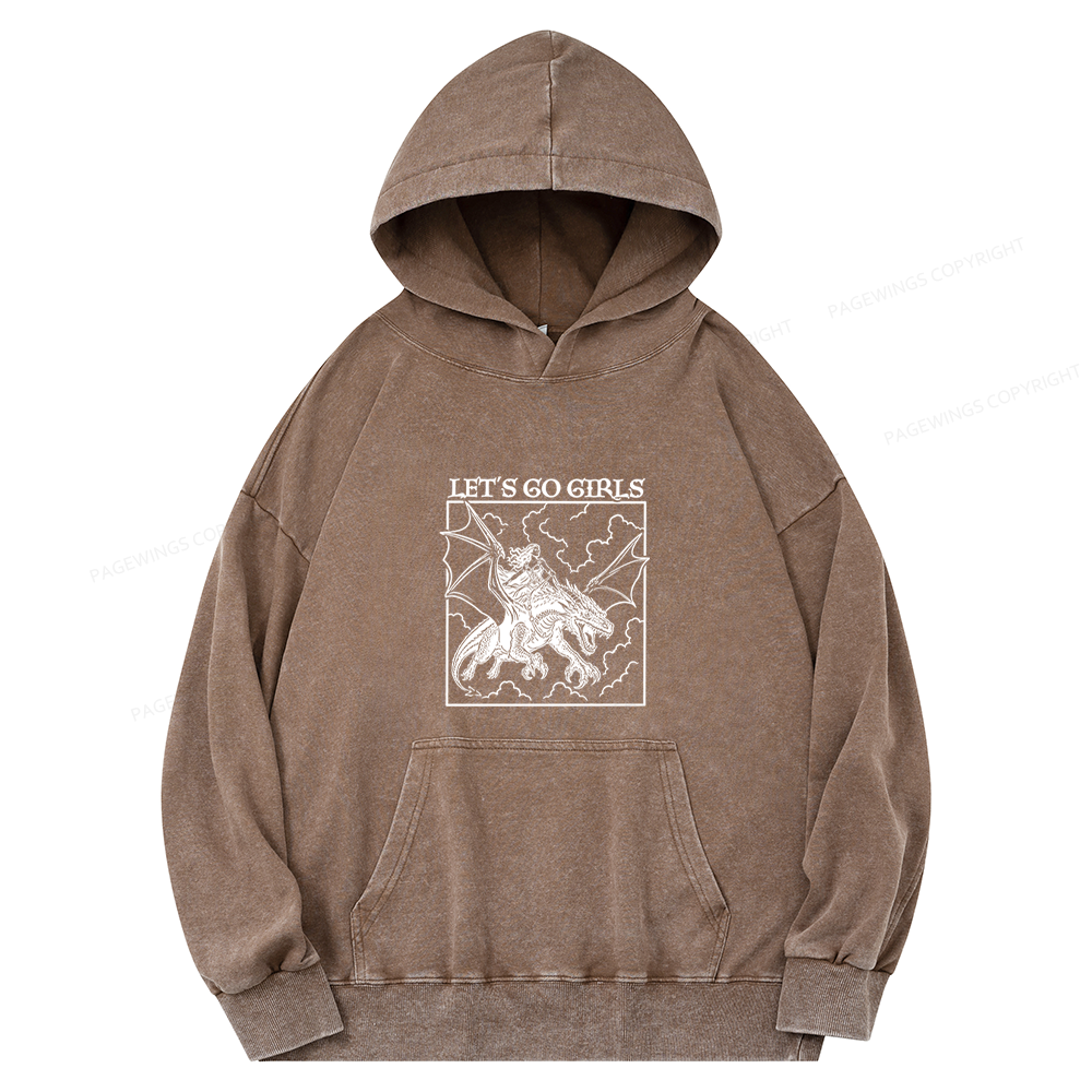 Pagewings Retro Dragon Rider Unisex Washed Hoodie