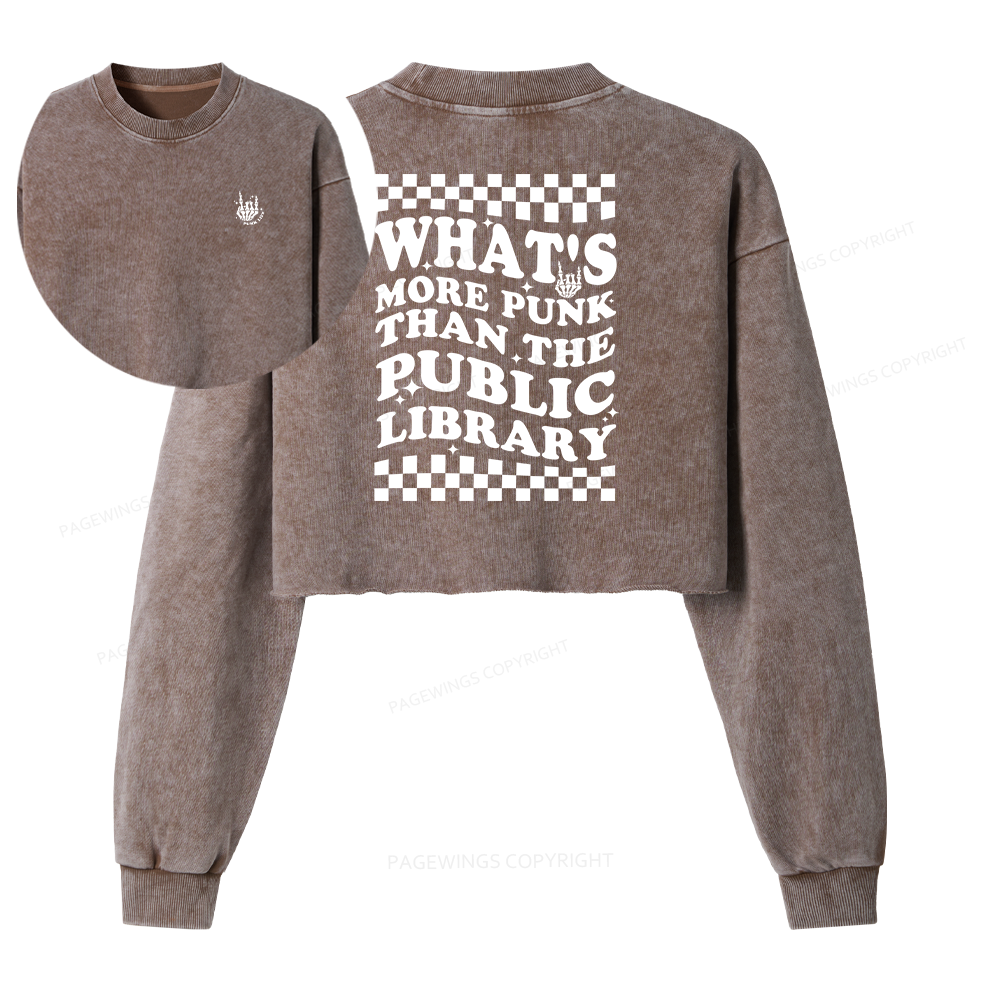 Pagewings Punk The Public Library Women Washed Crop Sweatshirt
