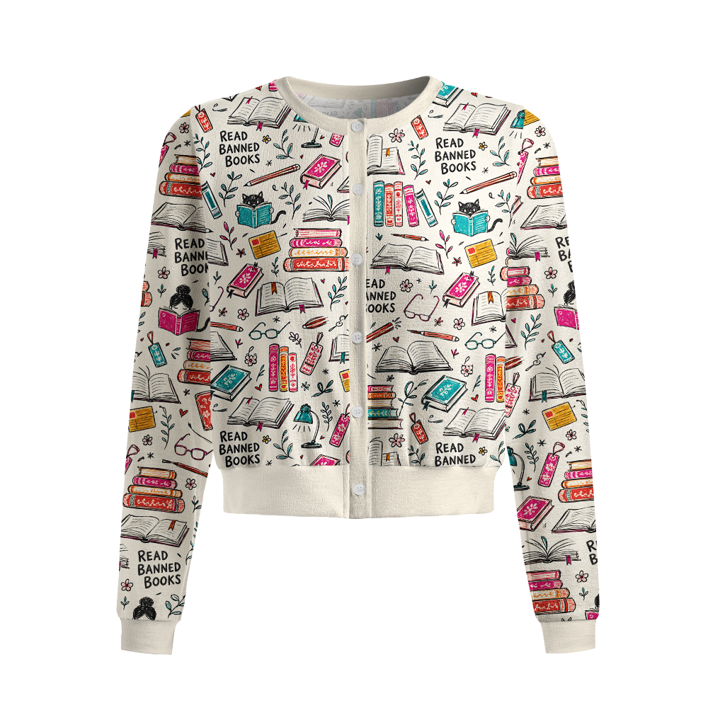 Pagewings Read Banned Books Crew Neck Cardigan Sweaters