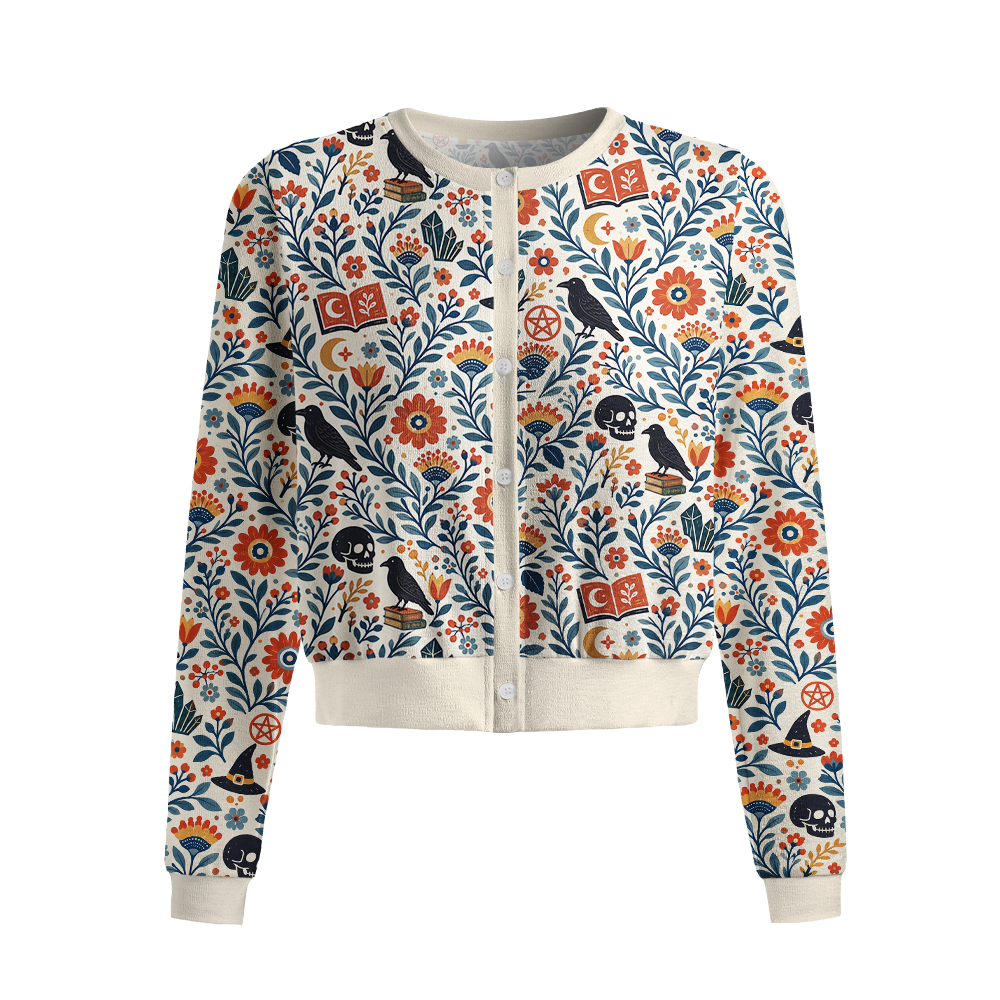 Pagewings Reading Crow Crew Neck Cardigan Sweaters