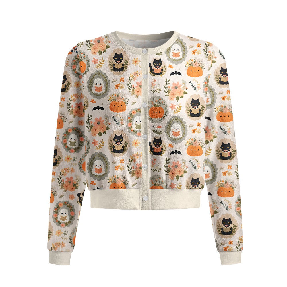 Pagewings Ghosts Love Reading Crew Neck Cardigan Sweaters