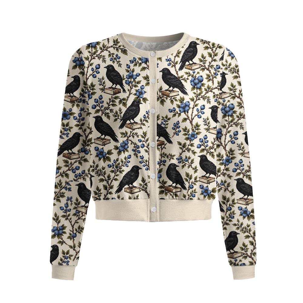 Pagewings Reading Crow Crew Neck Cardigan Sweaters