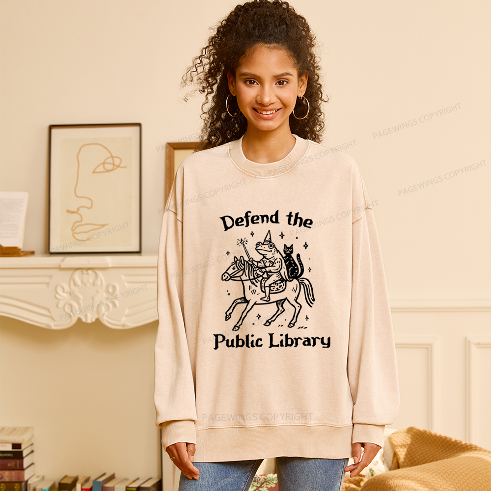 Pagewings Defend The Public Library Unisex Washed Sweatshirt