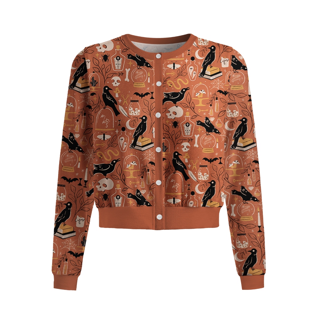 Pagewings Reading Crow Crew Neck Cardigan Sweaters