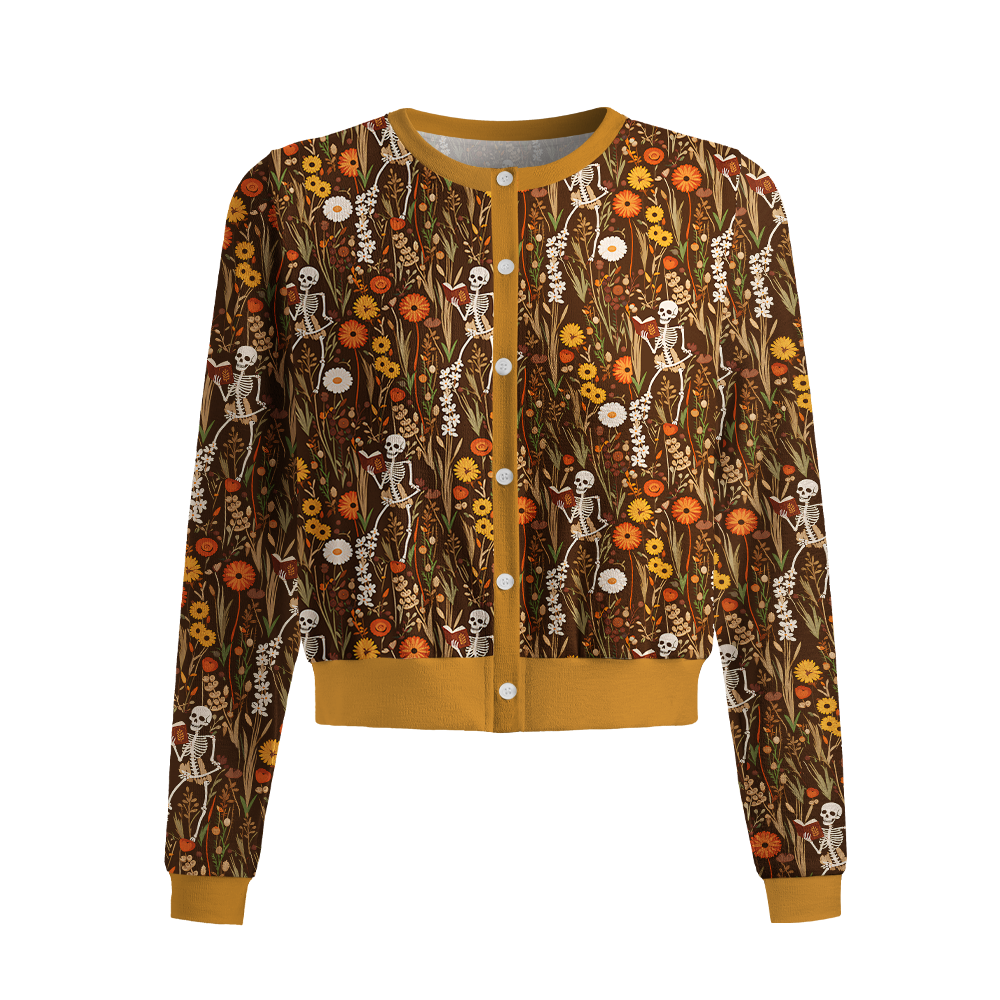 Pagewings Reading Skeleton Crew Neck Cardigan Sweaters
