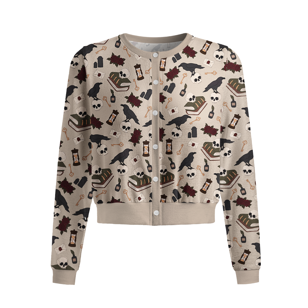 Pagewings Reading Crow Crew Neck Cardigan Sweaters