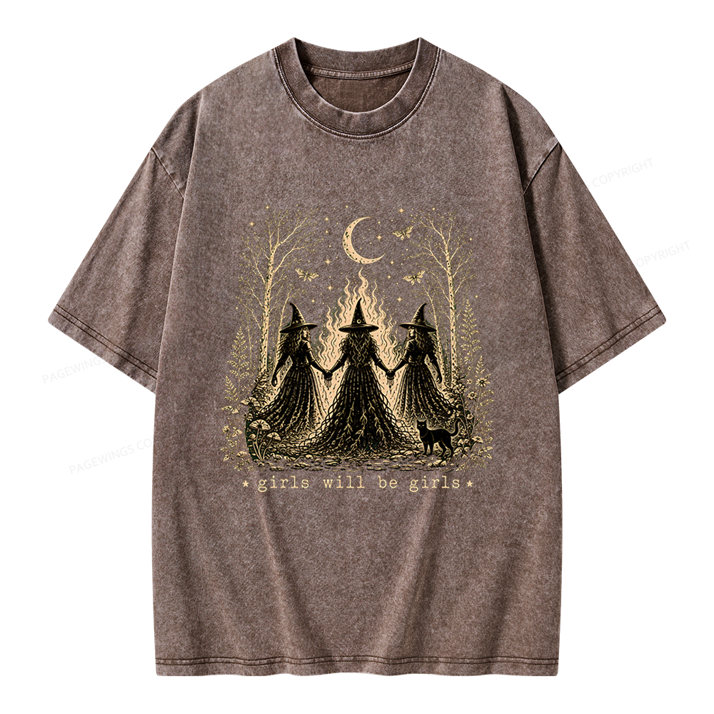 Pagewings Girls Will Be Girls Unisex Washed T-shirt