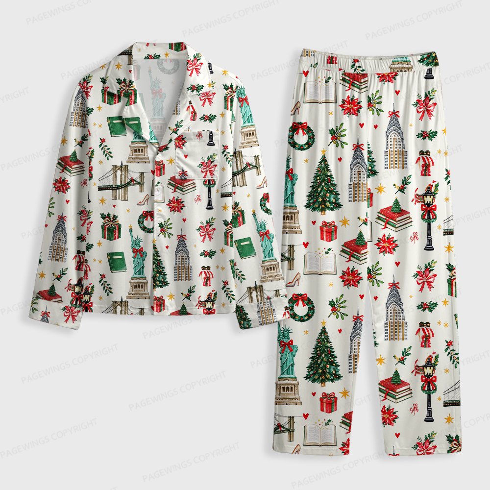 Pagewings Christmas Reading Unisex Button-Up Pajama Set