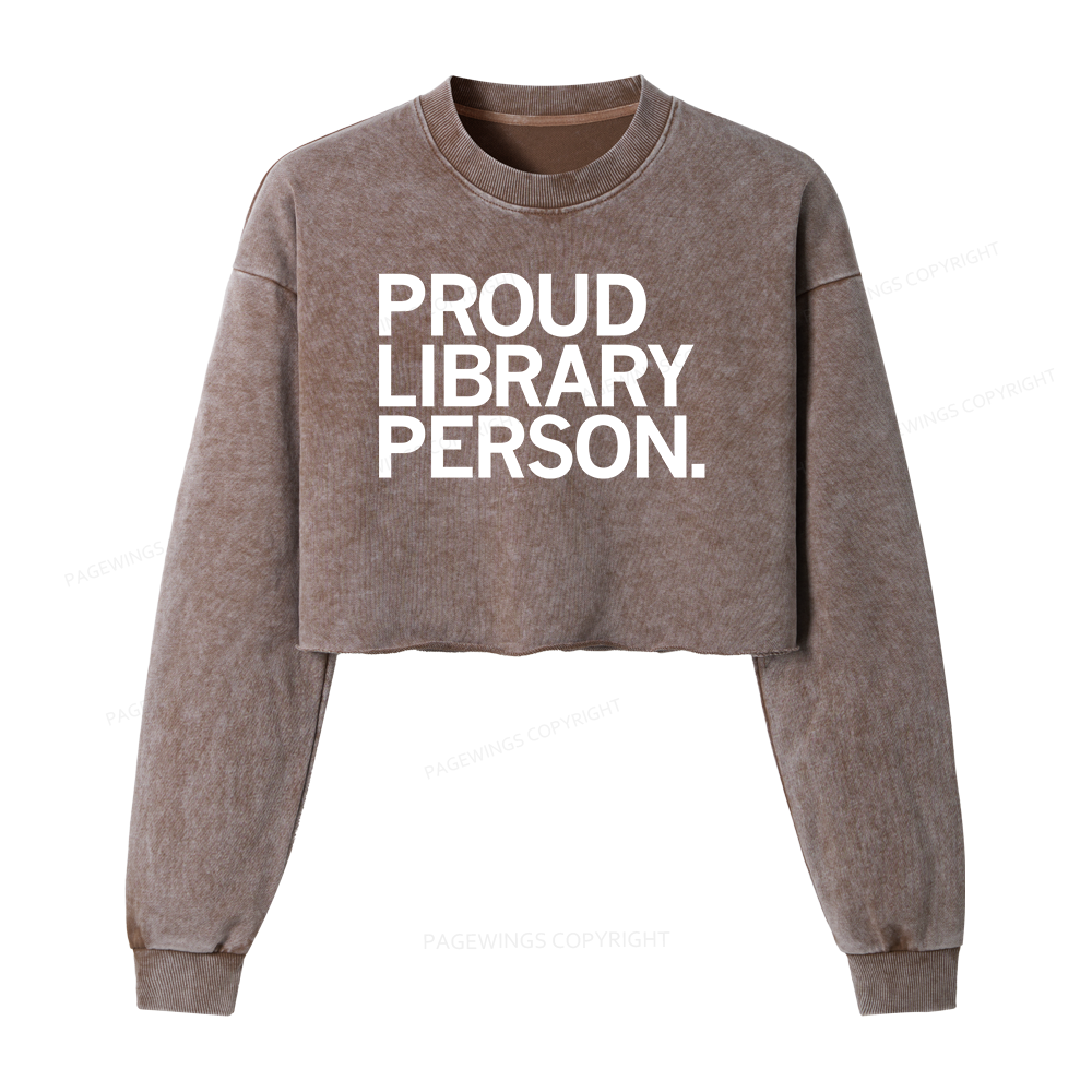 Pagewings Proud Library Person Washed Crop Sweatshirt