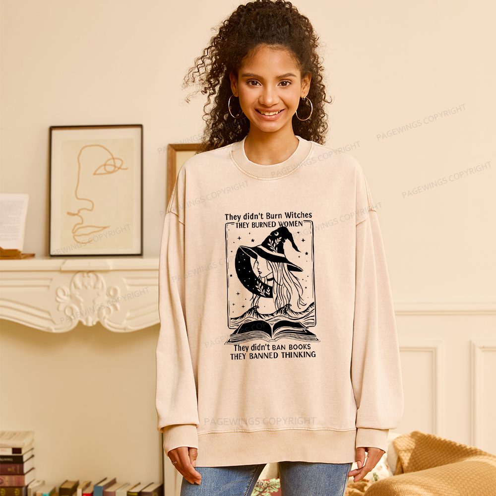 Pagewings They Banned Thinking Unisex Washed Sweatshirt