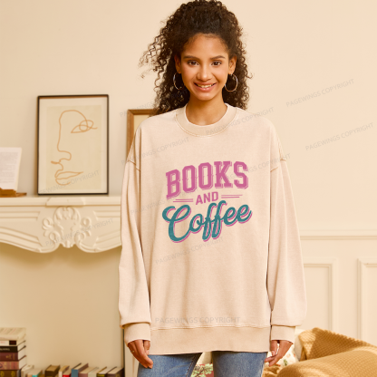 Pagewings Books And Coffee Unisex Washed Sweatshirt