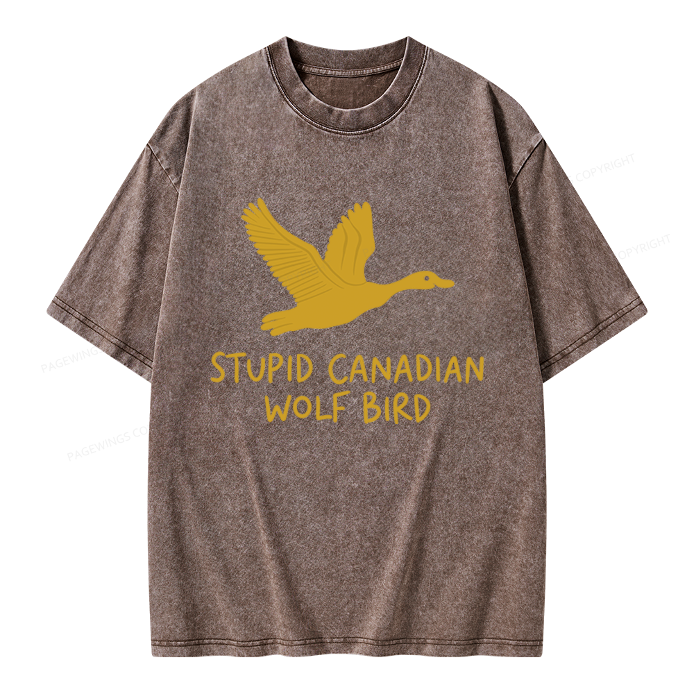 Pagewings Stupid Canadian Wolf Bird Unisex Washed T-shirt