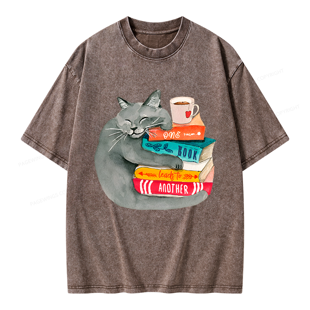 Pagewings Book Lover Cat Unisex Washed T-shirt