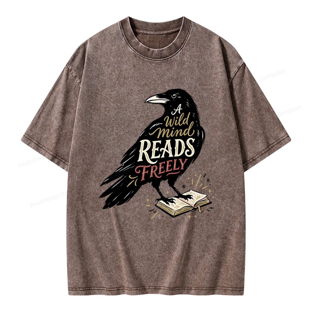 Pagewings A Wild Mind Reads Freely Unisex Washed T-shirt