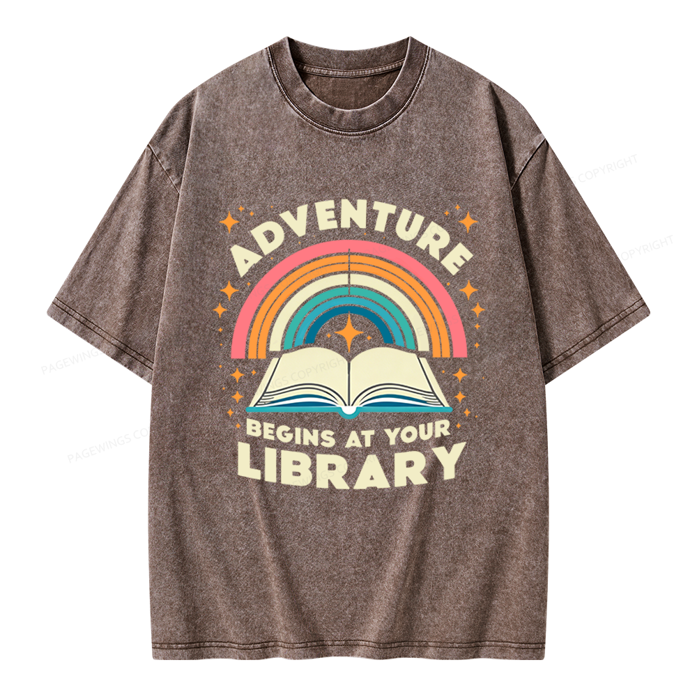 Pagewings Adventure Begins At Your Library Unisex Washed T-shirt