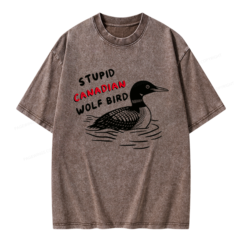 Pagewings Stupid Canadian Wolf Bird Unisex Washed T-shirt