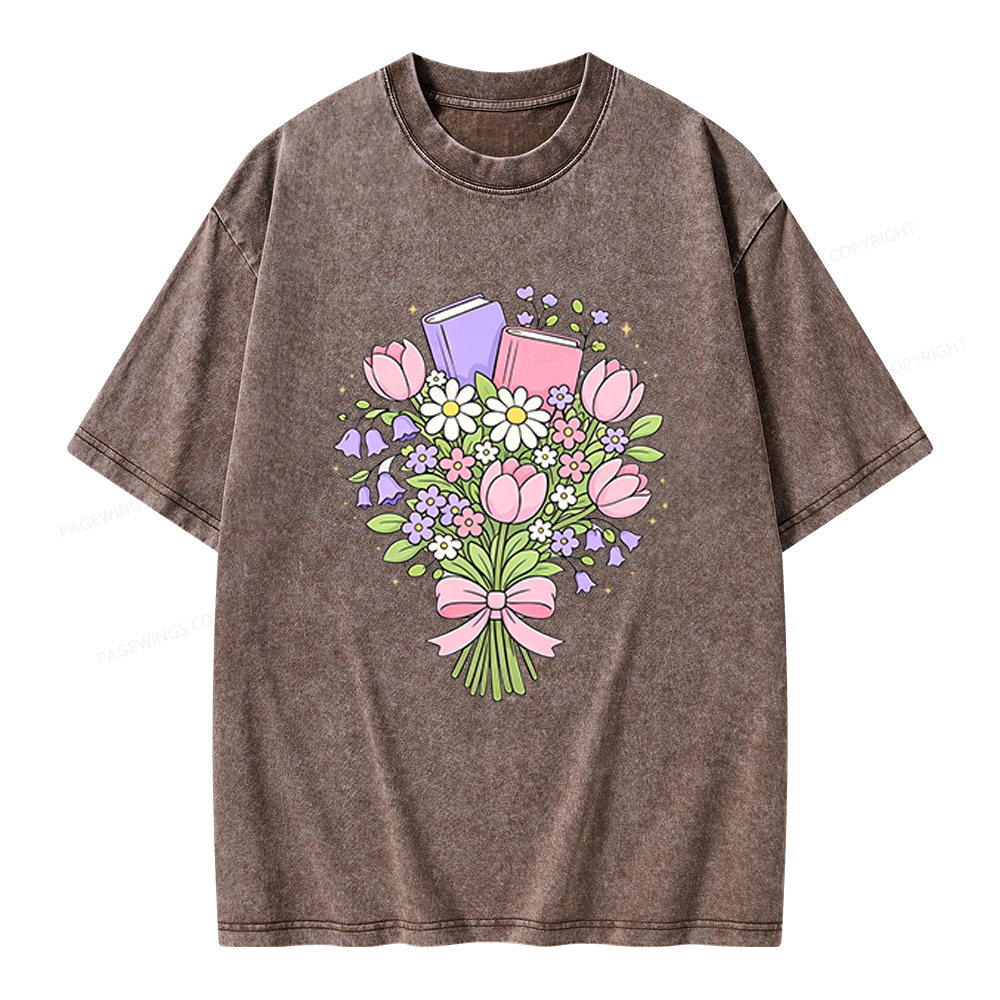 Pagewings Spring Book Bouquet Unisex Washed T-shirt