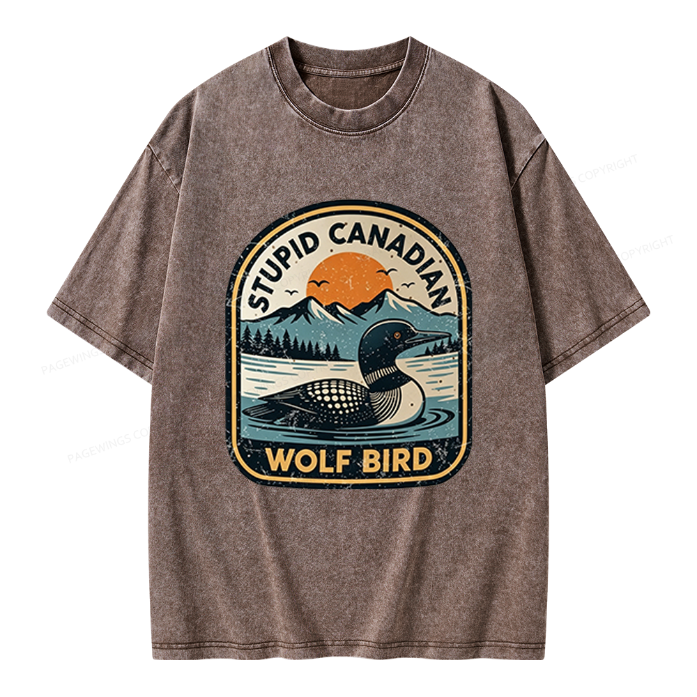 Pagewings Stupid Canadian Wolf Bird Unisex Washed T-shirt