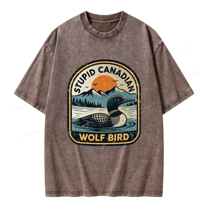 Pagewings Stupid Canadian Wolf Bird Unisex Washed T-shirt