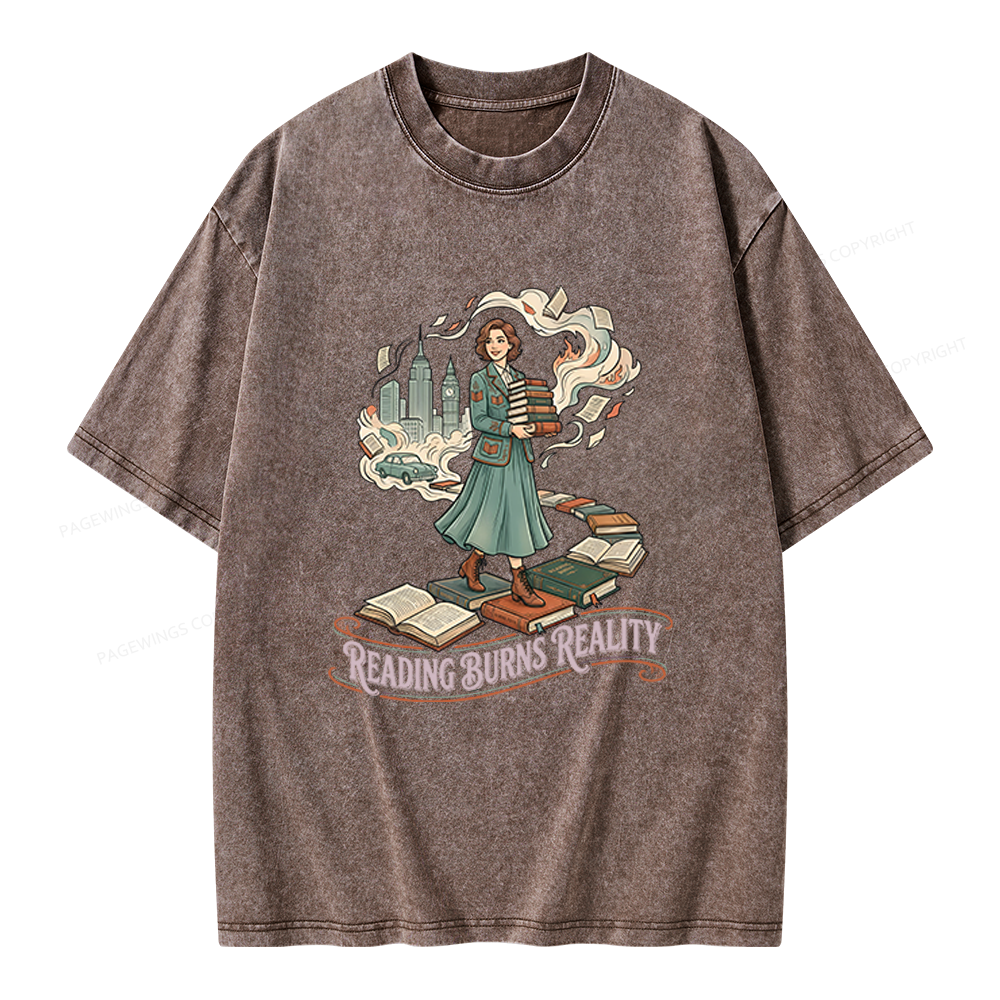 Pagewings Reading Burns Reality Unisex Washed T-shirt
