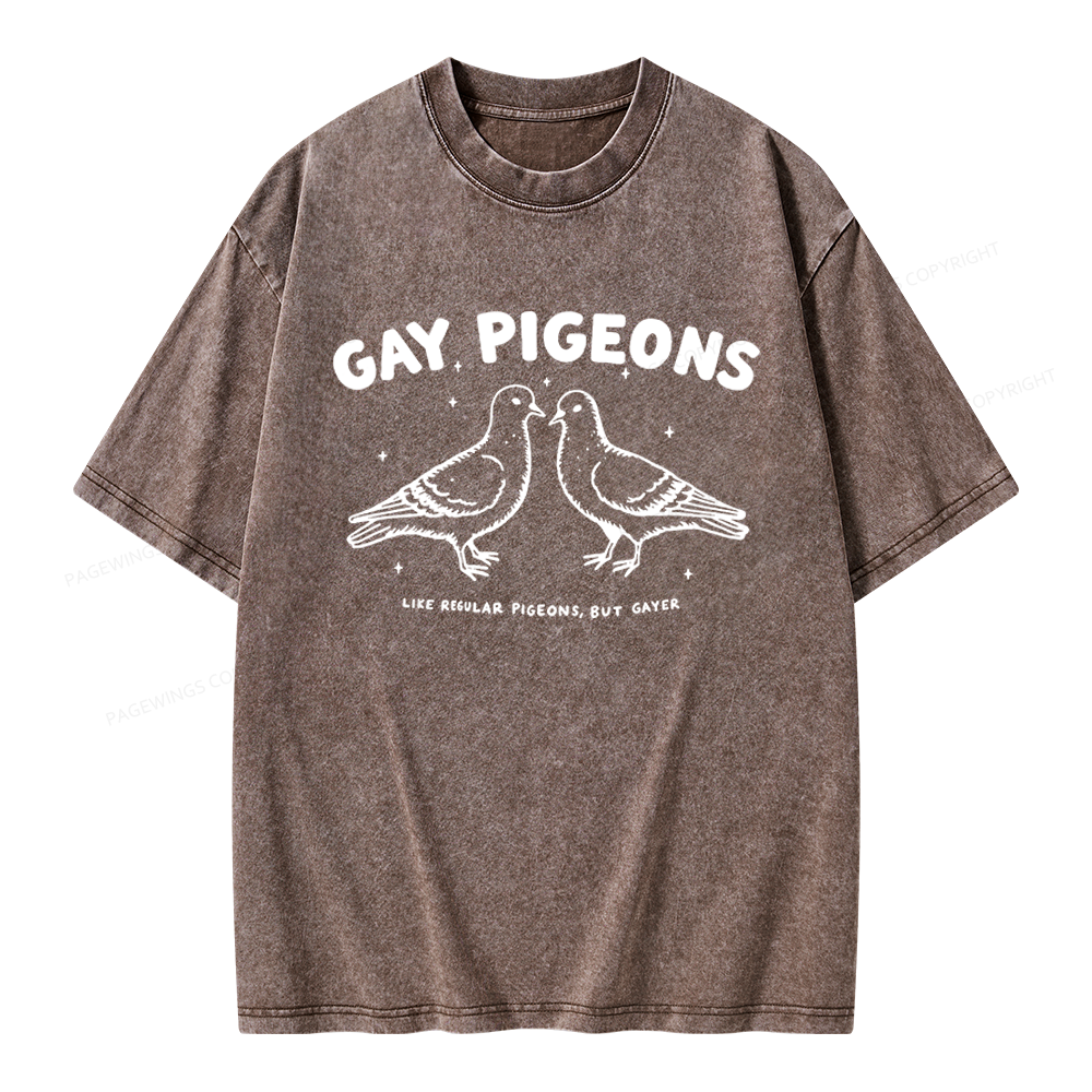 Pagewings Gay Pigeons Unisex Washed T-shirt