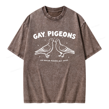 Pagewings Gay Pigeons Unisex Washed T-shirt