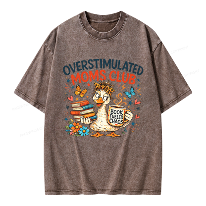 Pagewings Overstimulated Moms Club Unisex Washed T-shirt