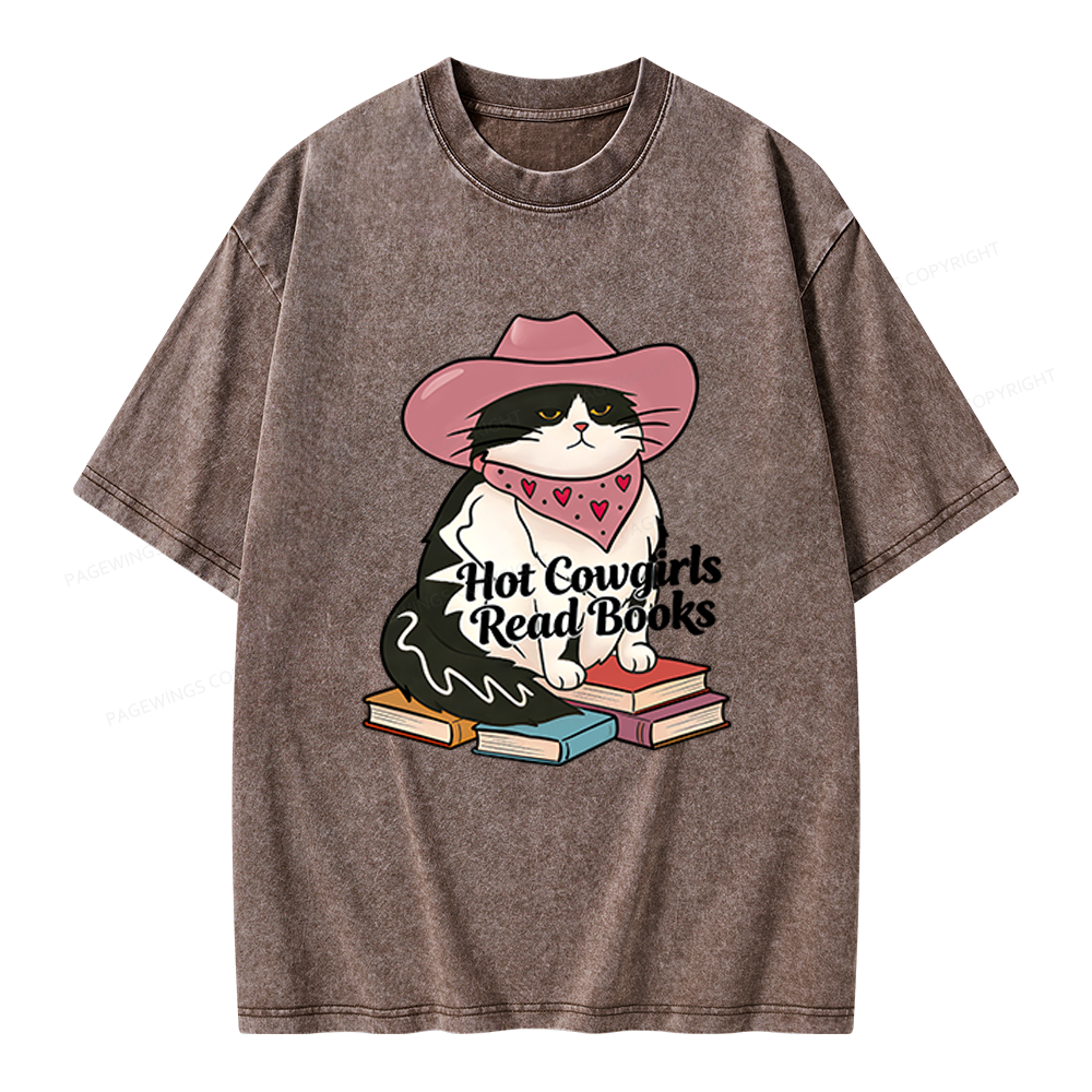 Pagewings Hot Cowgirls Read Books Unisex Washed T-shirt