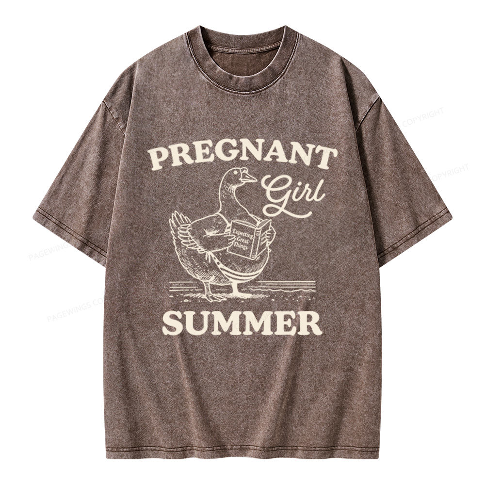 Pagewings Pregnant Girl Summer Unisex Washed T-shirt