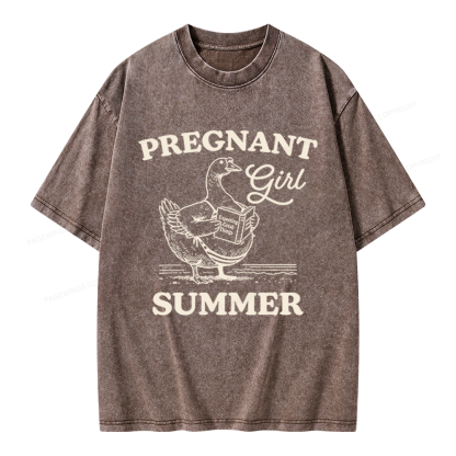 Pagewings Pregnant Girl Summer Unisex Washed T-shirt