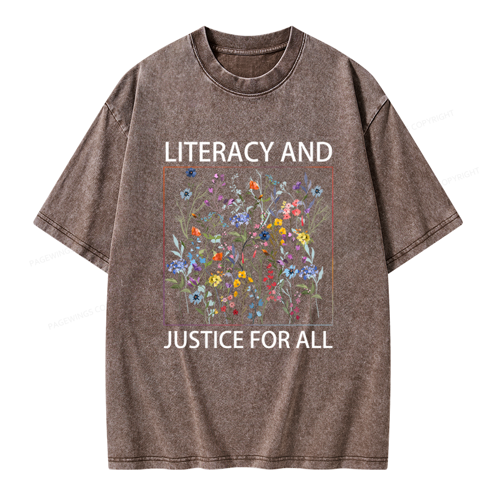 Pagewings Literacy And Justice For All Unisex Washed T-shirt