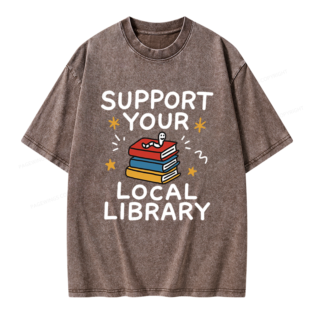 Pagewings Support Your Local Library Unisex Washed T-shirt