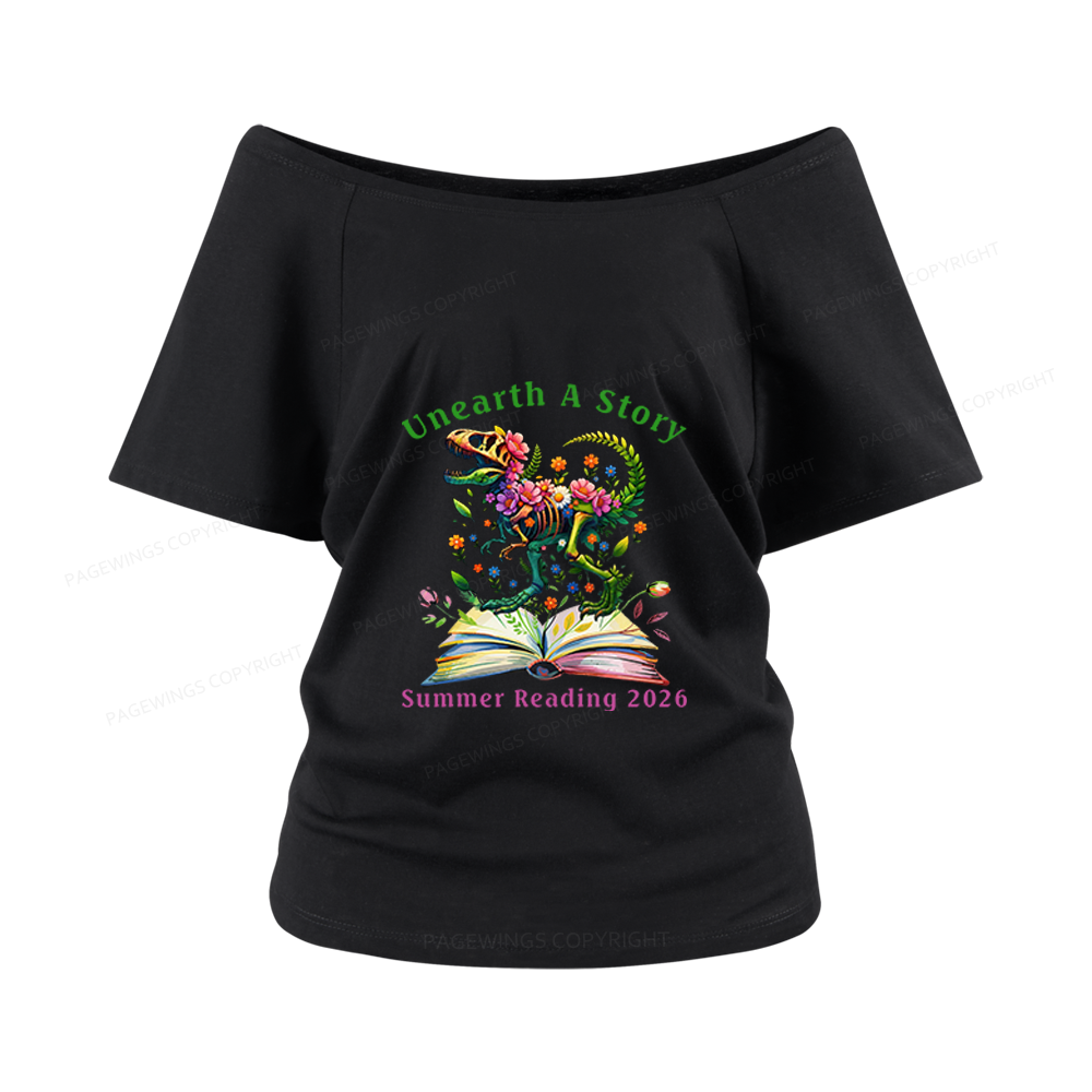 Pagewings Summer Reading 2026 Women Off Shoulder T-shirts