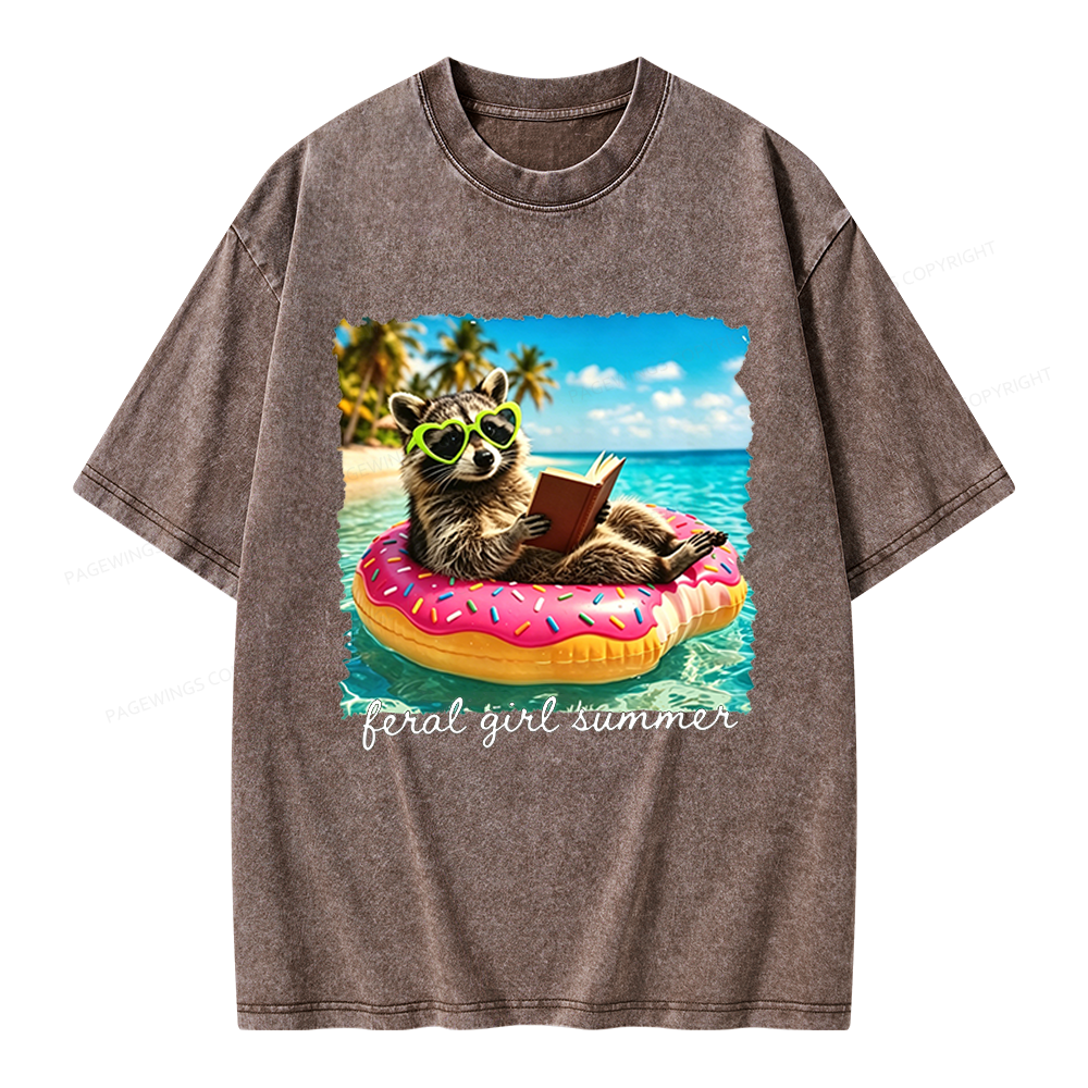 Pagewings Feral Girl Summe Unisex Washed T-shirt