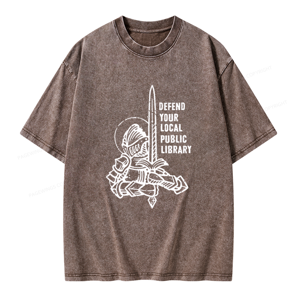 Pagewings Defend Your Local Public Library Unisex Washed T-shirt