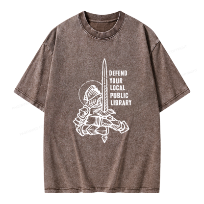 Pagewings Defend Your Local Public Library Unisex Washed T-shirt