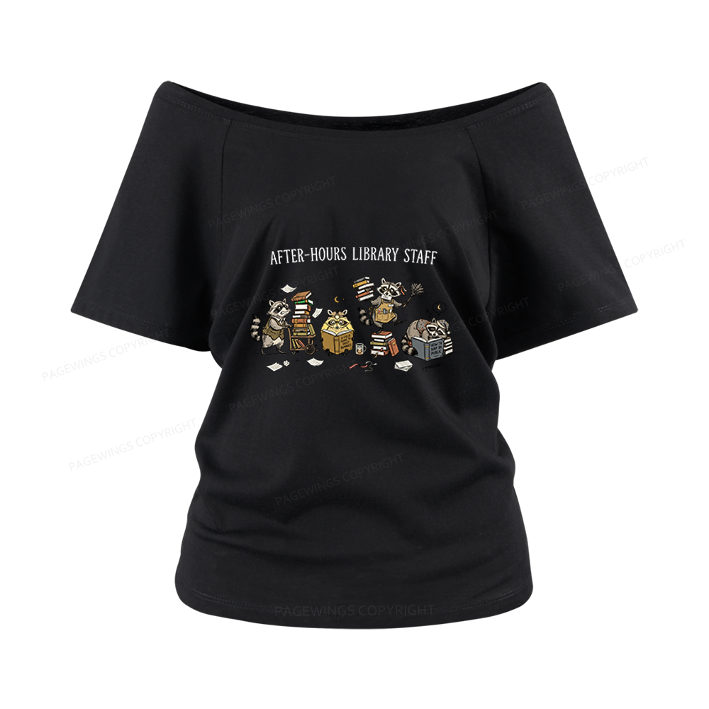 Pagewings After-Hours Library Staff Women Off Shoulder T-shirts