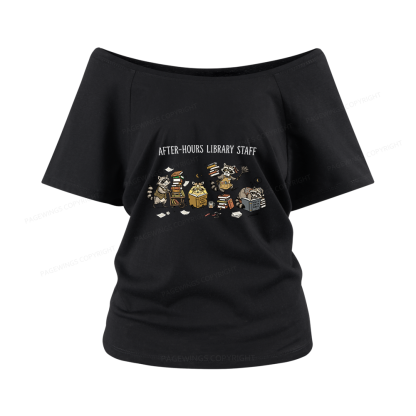 Pagewings After-Hours Library Staff Women Off Shoulder T-shirts