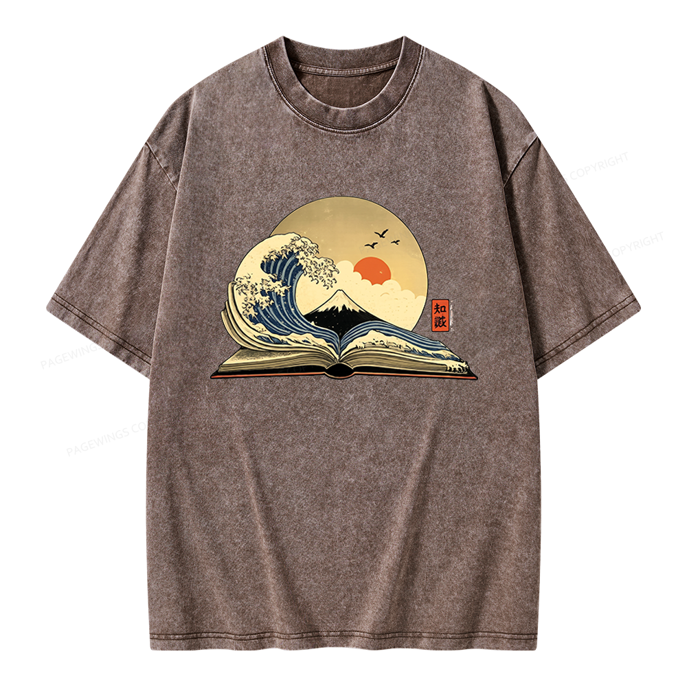 Pagewings Great Wave Of Knowledge Unisex Washed T-shirt