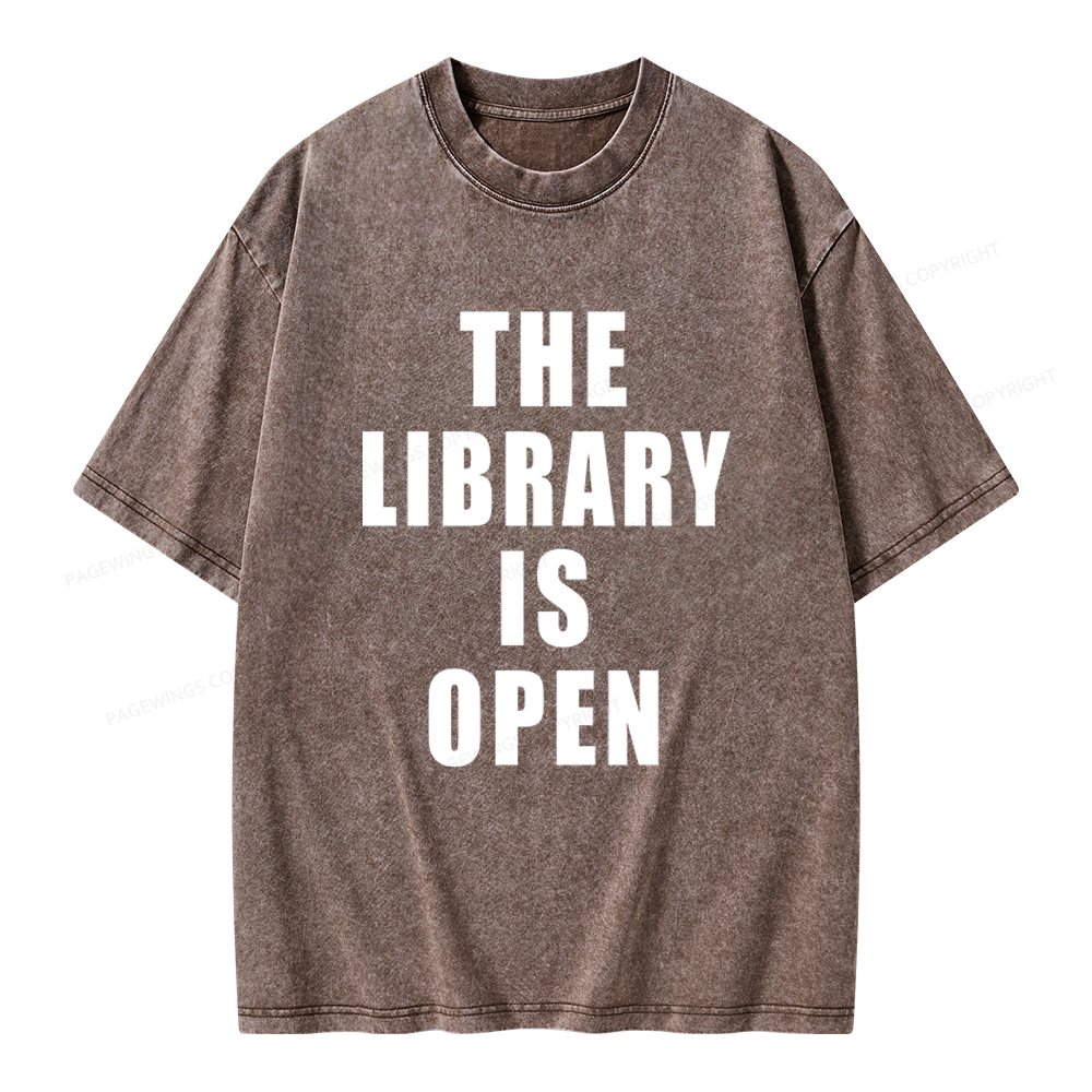 Pagewings The Library Is Open Unisex Washed T-shirt