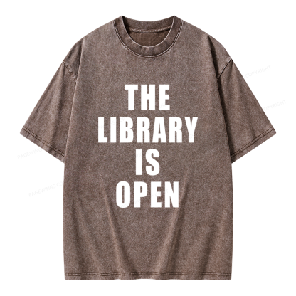 Pagewings The Library Is Open Unisex Washed T-shirt