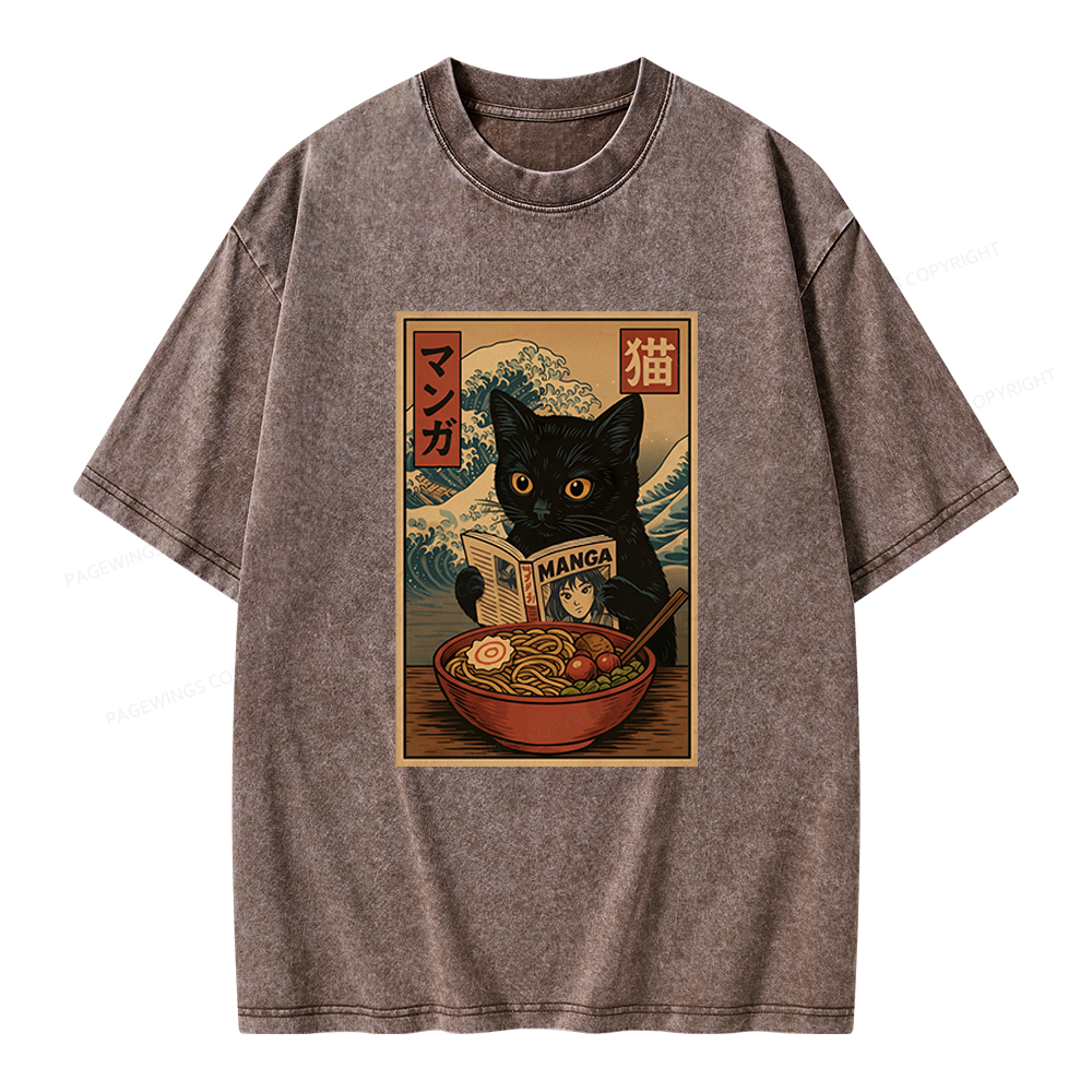 Pagewings Cat Reading Unisex Washed T-shirt