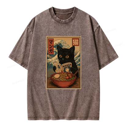 Pagewings Cat Reading Unisex Washed T-shirt