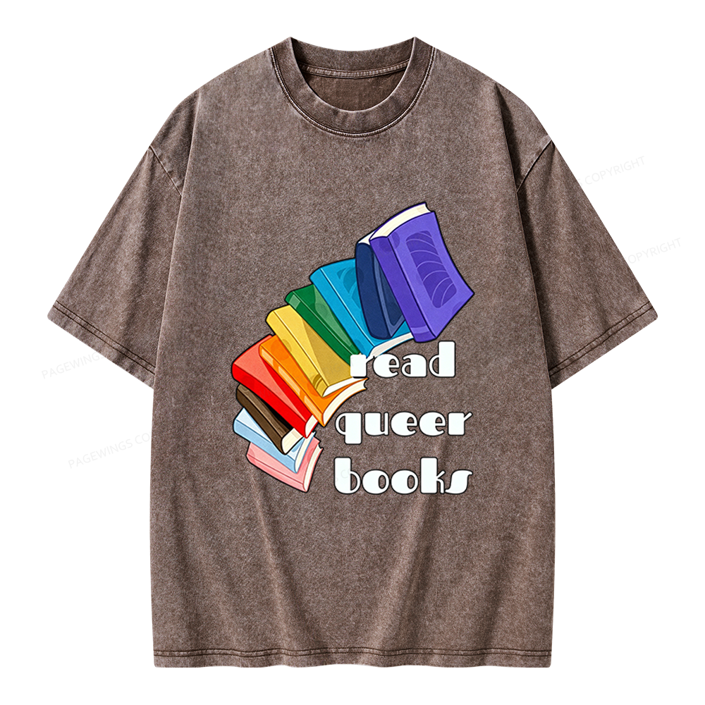 Pagewings Read Queer Books Unisex Washed T-shirt