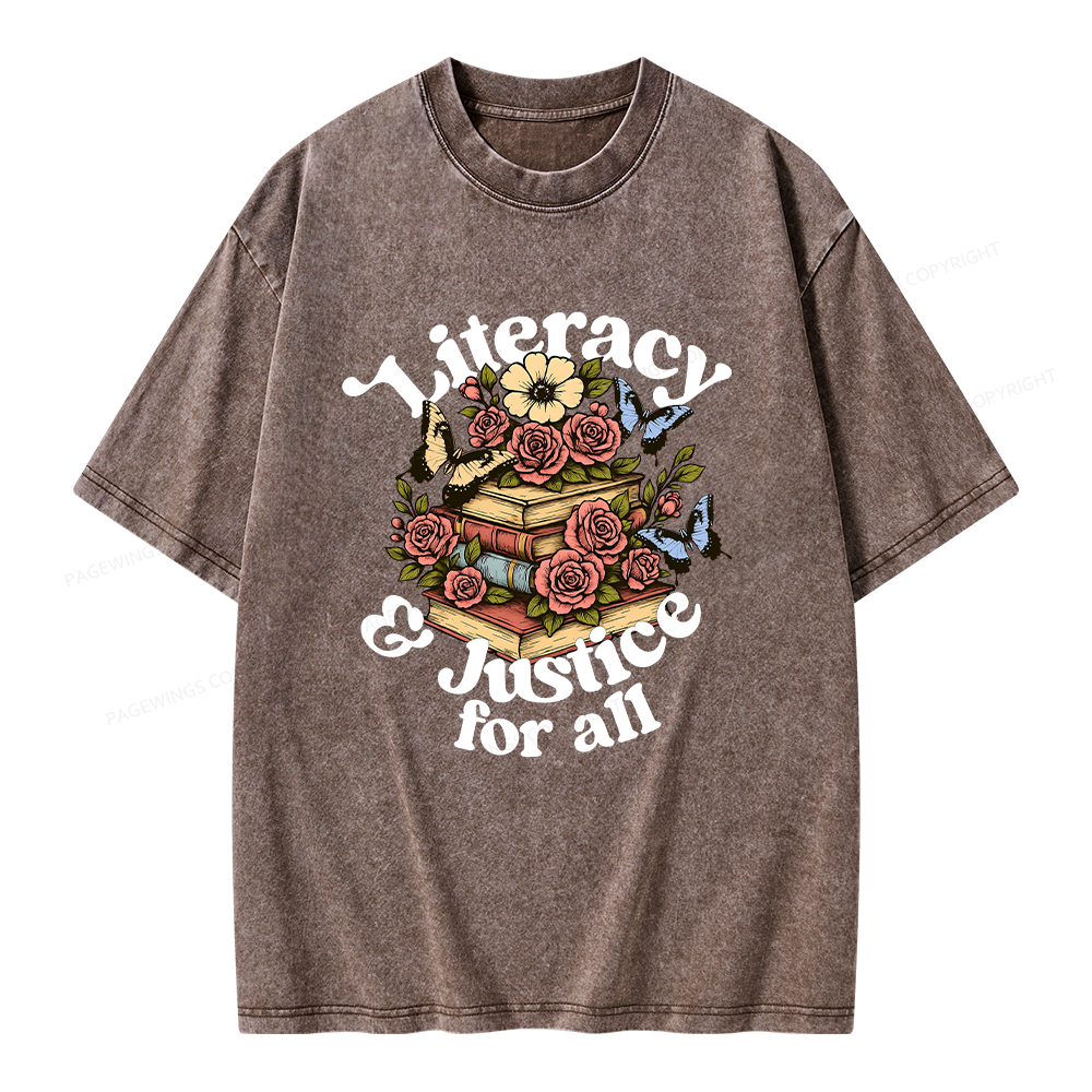 Pagewings Literacy and Justice for All Unisex Washed T-shirt